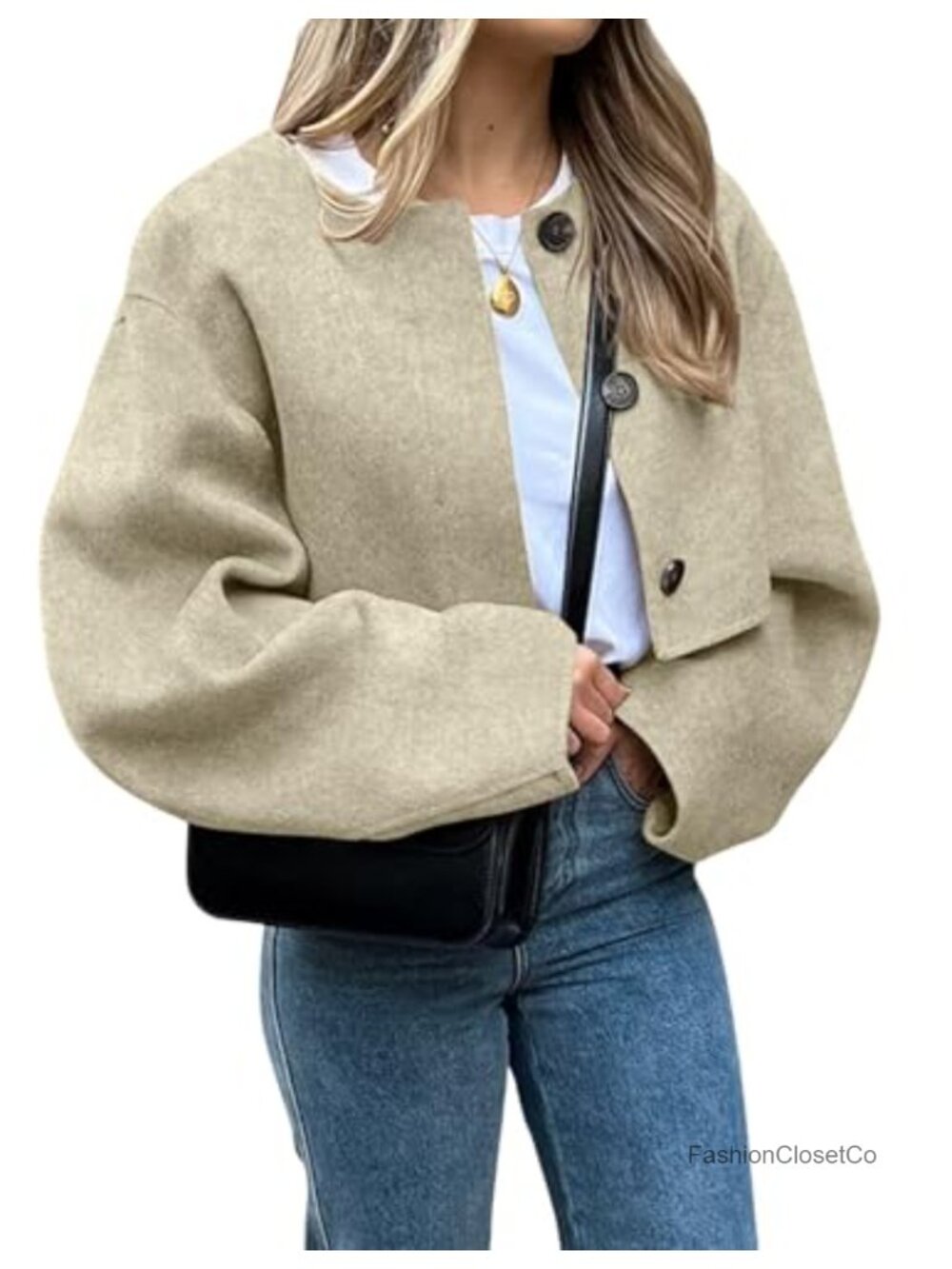 CHARTOU Women Cropped Wool Blend Pea Coat Button Down Crop Jacket